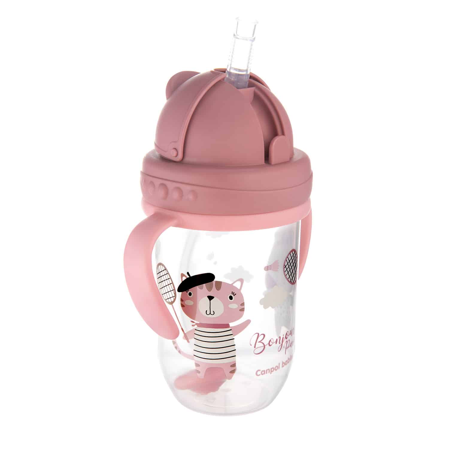 canpol babies tasse anti éclaboussure rose avec paille 270 ml