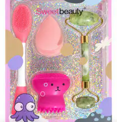 SWEET BEAUTY kit jade roller + eponge + brosse + eponge en silicone