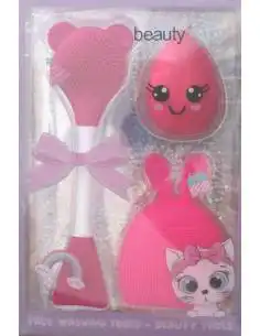 SWEET BEAUTY coffret brosse nettoyante en silicone cute + éponge de maquillage + éponge nettoyante en silicone