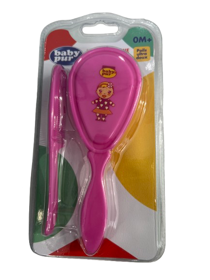 baby pur brosse et peigne rose ref: B18
