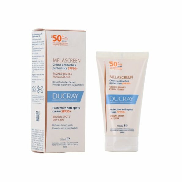 ducray melascreen creme antitaches protectrice spf50+ taches brunes peaux seches 50ml