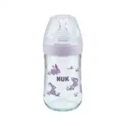 NUK biberon en verre nature sens temperature violet  240ml