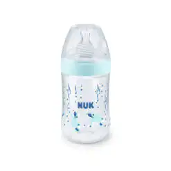 NUK biberon en verre nature sens temperature bleu  240ml