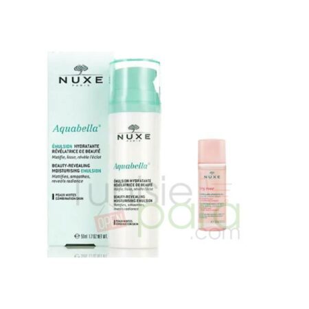nuxe emulsion hydratante revelatrice de beaute 50ml + very rose eau micellaire apaisante 3en1 40ml