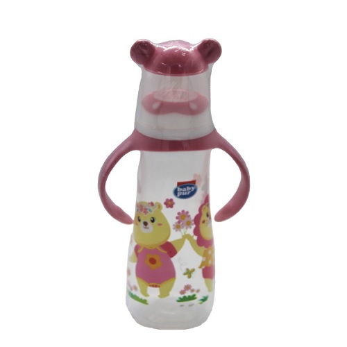baby pur biberon large funny pp rose avec anses 250 ml
