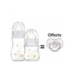 canpol pack 2 biberon anti colique col large PP nouveau né + sucette beige
