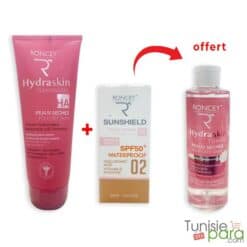 RONCEY PACK Hydraskin Gel Nettoyant + Sunshield Waterproof Peau Sèche SPF50+ Teinte 02 + Hydraskin Lotion Tonique (OFFERT)