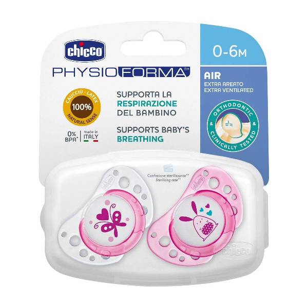 Chicco Physio Air Sucette 2 Pièces ROSE 0-6 M