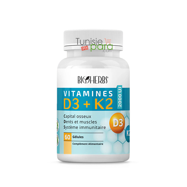 Bioherbs Vitamines D3+K2 2000 Ui 60 Gelules