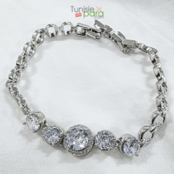 Bracelet de Luxe en Acier Inoxydable Argenté – Pavage Cristaux Halo Scintillants