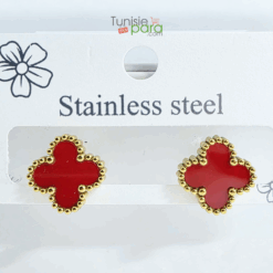 Boucles d'Oreilles "Puces Coquelicot" – Trèfles Rouges et Or en Acier Inoxydable