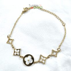 Bracelet "Aura Florale" – Or Jaune et Nacre Blanche en Acier Inoxydable