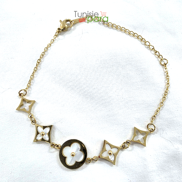 Bracelet “Aura Florale” – Or Jaune et Nacre Blanche en Acier Inoxydable