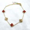 Bracelet "Trèfle Passion" – Finition Dorée et Émail Rouge en Acier Inoxydable