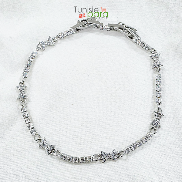 Bracelet Rivière en Acier Inoxydable Argenté – Nœuds Scintillants et Cristaux Pavés