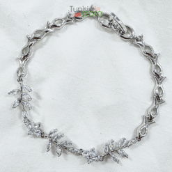 Bracelet Argenté Élégant pour Femme - Rivière de Cristaux et Maillons Géométriques