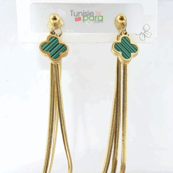 Boucles d'Oreilles "Cascade Malachite" – Trèfles Verts et Chaines Serpent en Acier Inoxydable