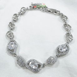 Bracelet de Luxe Style Vintage en Argent Massif et Zircone Cubique Ovale - Design Filigrané