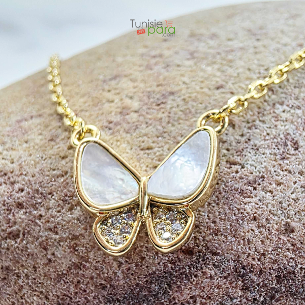 Collier Papillon en Acier Inoxydable Doré