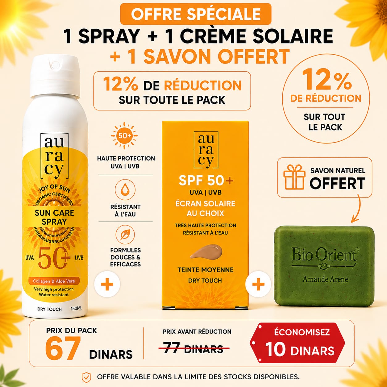 Pack AURACY spray + ecran teinte rose + Savon (gratuit)