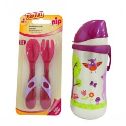 NIP coupe fille 330ml 12m+ avec couverts rose 6m+ offert
