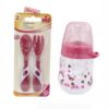 NIP Biberon Large Col Anti-Colique 150ml rose 0 M+ avec couverts 6m+ Offert