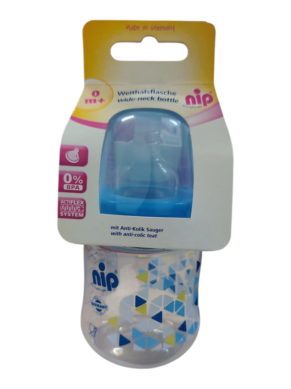 NIP Biberon Large Col Anti-Colique 150ml bleu 0 M+