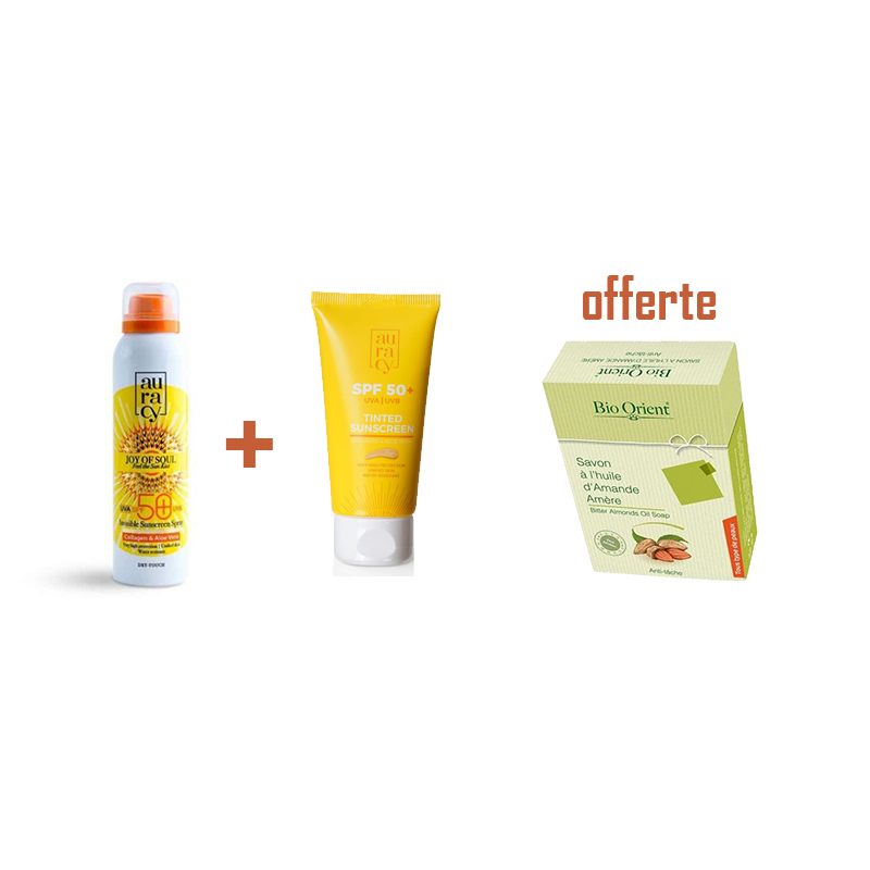 AURACY: AuRaCy invisible spray 150ml + AURACY teinte beige 50gr + Bio Orient Savon à l’Huile d’Amande Amère