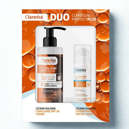 CLARENIA COFFRET SOLAIRE DUO ÉCRAN HYDRATANT INVISIBLE SPF50+ ET ÉCRAN CAPILAIRE