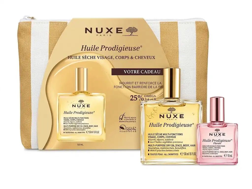 NUXE TROUSSE RAYEE HUILE PRODIGIEUSE 50ML+MINI HUILE PRODIGIEUSE FLORALE 10ML (OFFERT)