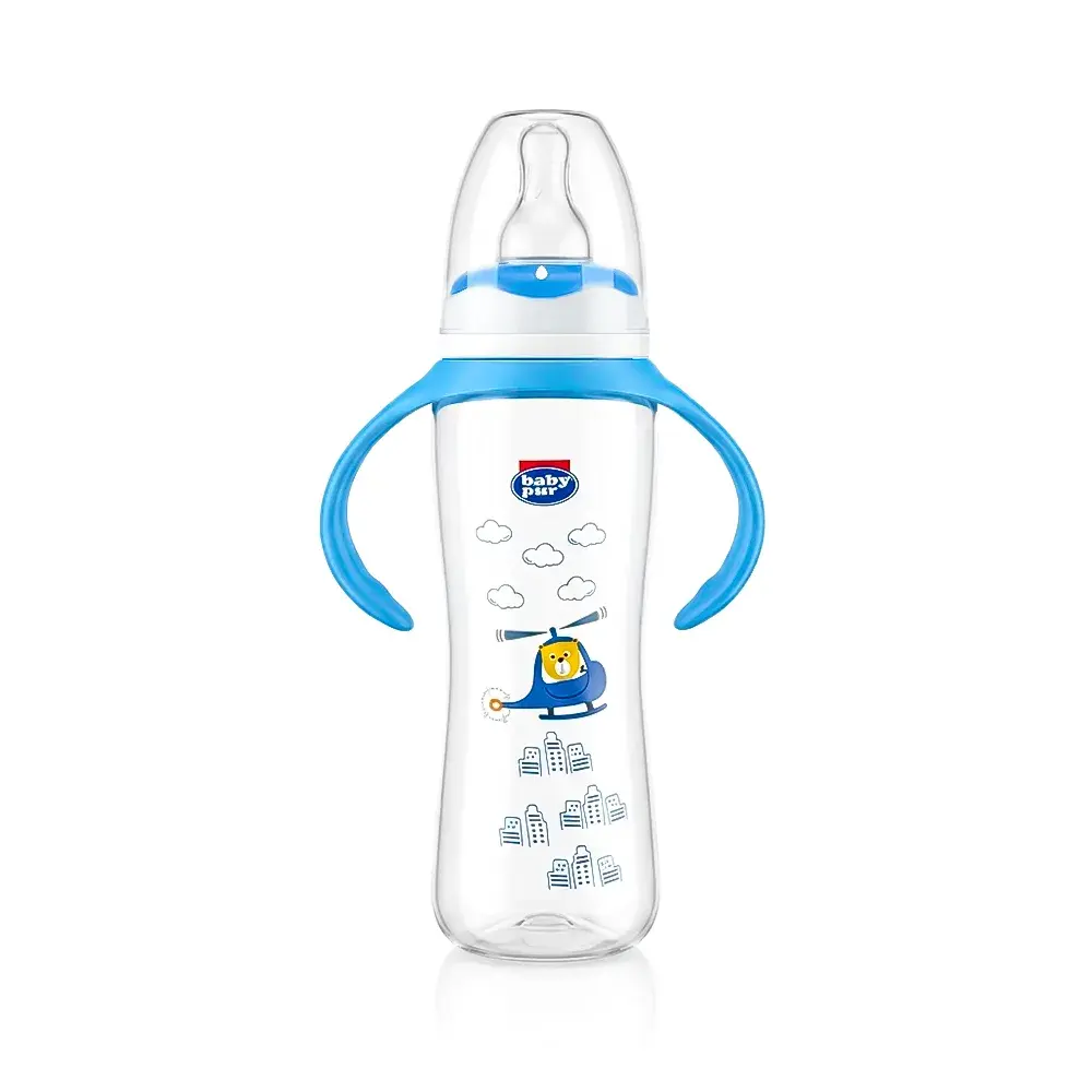 Baby Pur Biberon en Plastique Caree Avec Anse 250 ml BLEU Ref 72016