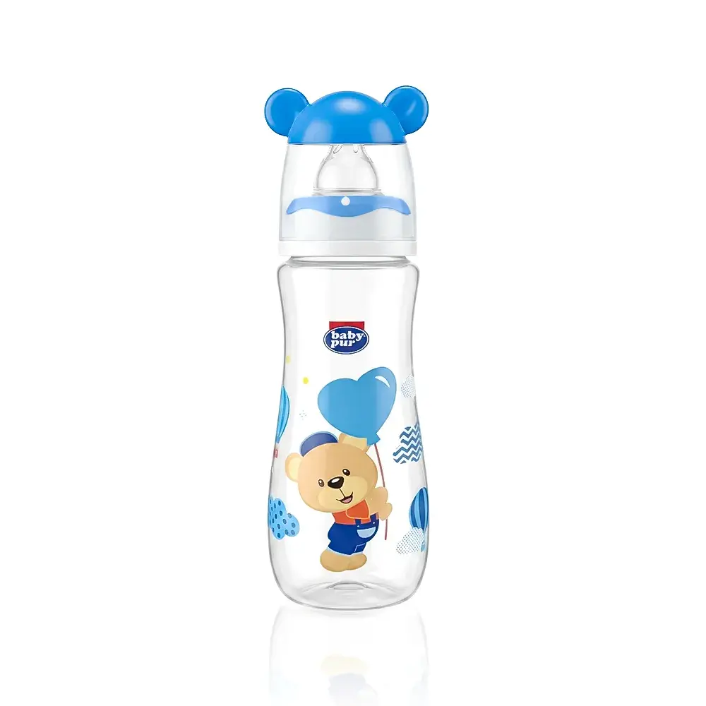 Baby Pur Biberon en Polypropylene col standard Funny bleu 250 ml Ref 72003