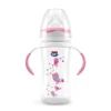 Baby Pur Biberon en Plastique Avec Anse Ergonomique Large Carre 250 ml ROSE Ref 72017