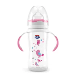 Baby Pur Biberon en Plastique Avec Anse Ergonomique Large Carre 250 ml ROSE Ref 72017