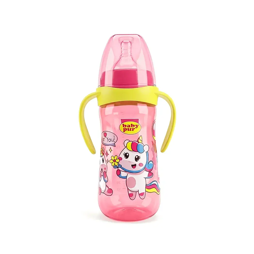 Baby Pur Biberon en Plastique Large Avec Anse 330 ml ROSE Ref 76302