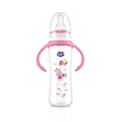 Baby Pur Biberon en Plastique Caree Avec Anse 250 ml ROSE Ref 72016
