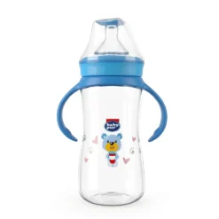 Baby Pur Biberon en Plastique Large Maxi Avec Anse et Couvercle Torsade 360 ml BLEU Ref 72012