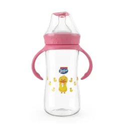 Baby Pur Biberon en Plastique Large Maxi Avec Anse et Couvercle Torsade 360 ml ROSE Ref 72012
