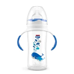 Baby Pur Biberon en Plastique Avec Anse Ergonomique Large Carre 250 ml BLEU Ref 72017
